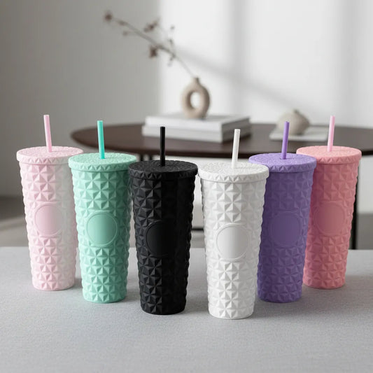 🥤✨ Vaso Tipo Termo con Diseño Geométrico y Pitillo – 710 ml