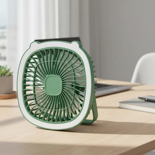 🌬️🐻 Ventilador Portátil de Escritorio con Luz LED – Silencioso y Súper Potente